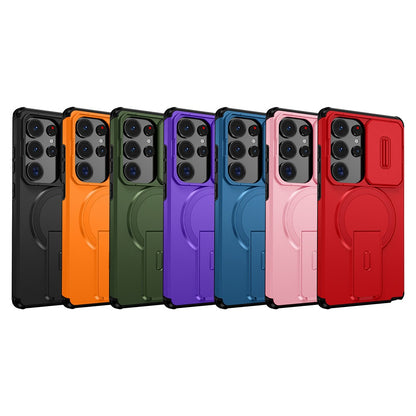 For Samsung Galaxy S25 Ultra Case Kickstand Camera Slider PC + TPU Phone Cover Magnetic Case