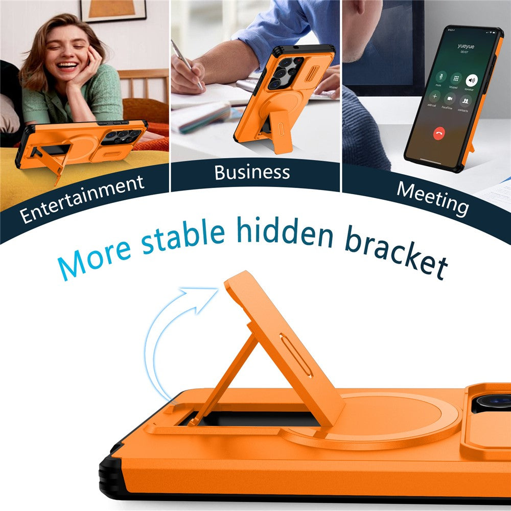 For Samsung Galaxy S25 Ultra Case Kickstand Camera Slider PC + TPU Phone Cover Magnetic Case