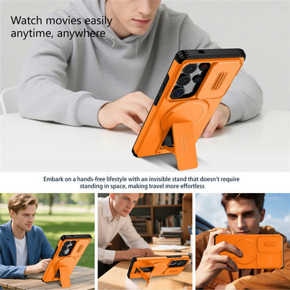 For Samsung Galaxy S25 Ultra Case Kickstand Camera Slider PC + TPU Phone Cover Magnetic Case