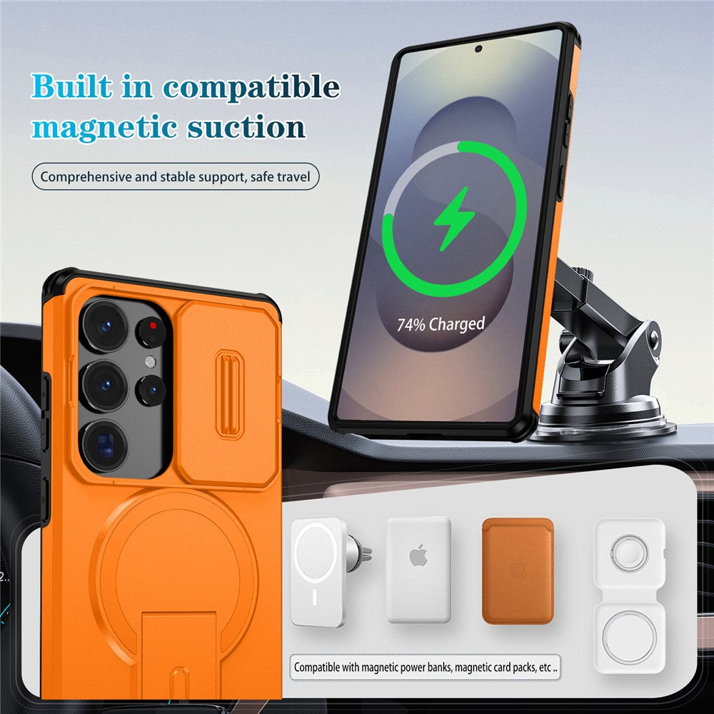 For Samsung Galaxy S25 Ultra Case Kickstand Camera Slider PC + TPU Phone Cover Magnetic Case
