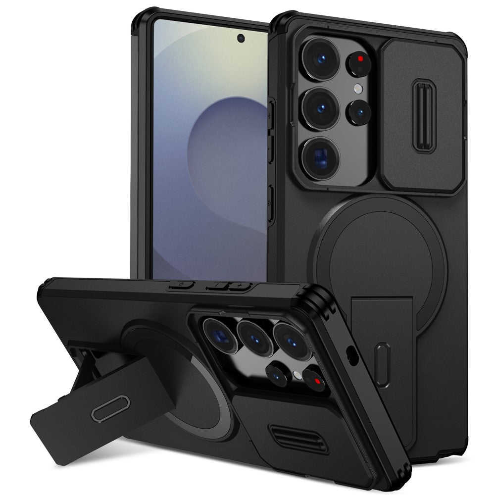 For Samsung Galaxy S25 Ultra Case Kickstand Camera Slider PC + TPU Phone Cover Magnetic Case