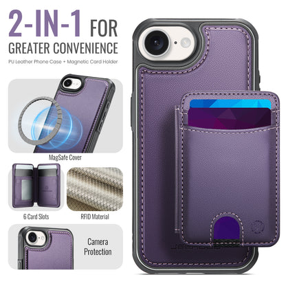 JEEHOOD For iPhone 17e / 16e Case  J10  Compatible with MagSafe Leather Back Phone Cover with Detachable Card Holder Kickstand