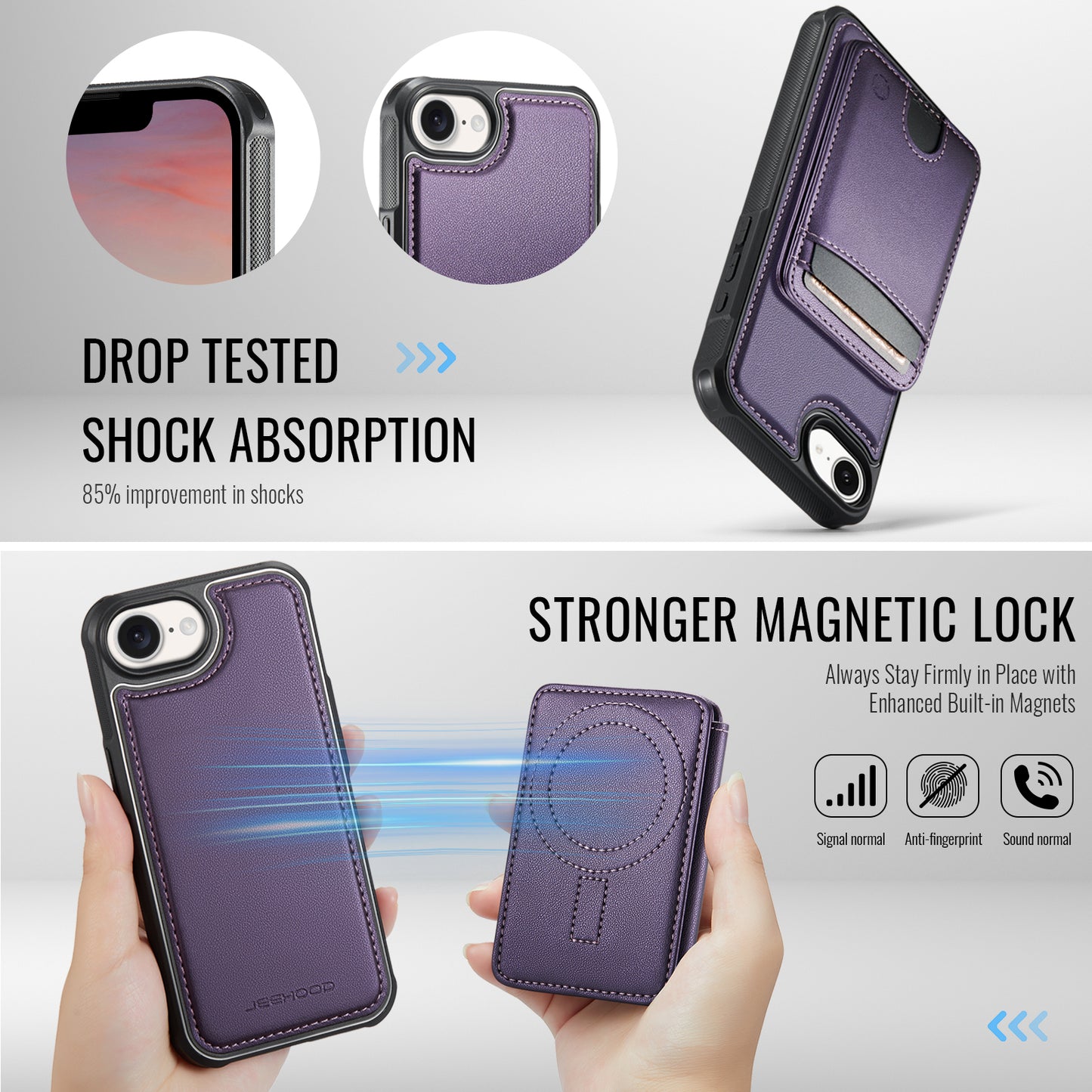JEEHOOD For iPhone 17e / 16e Case  J10  Compatible with MagSafe Leather Back Phone Cover with Detachable Card Holder Kickstand