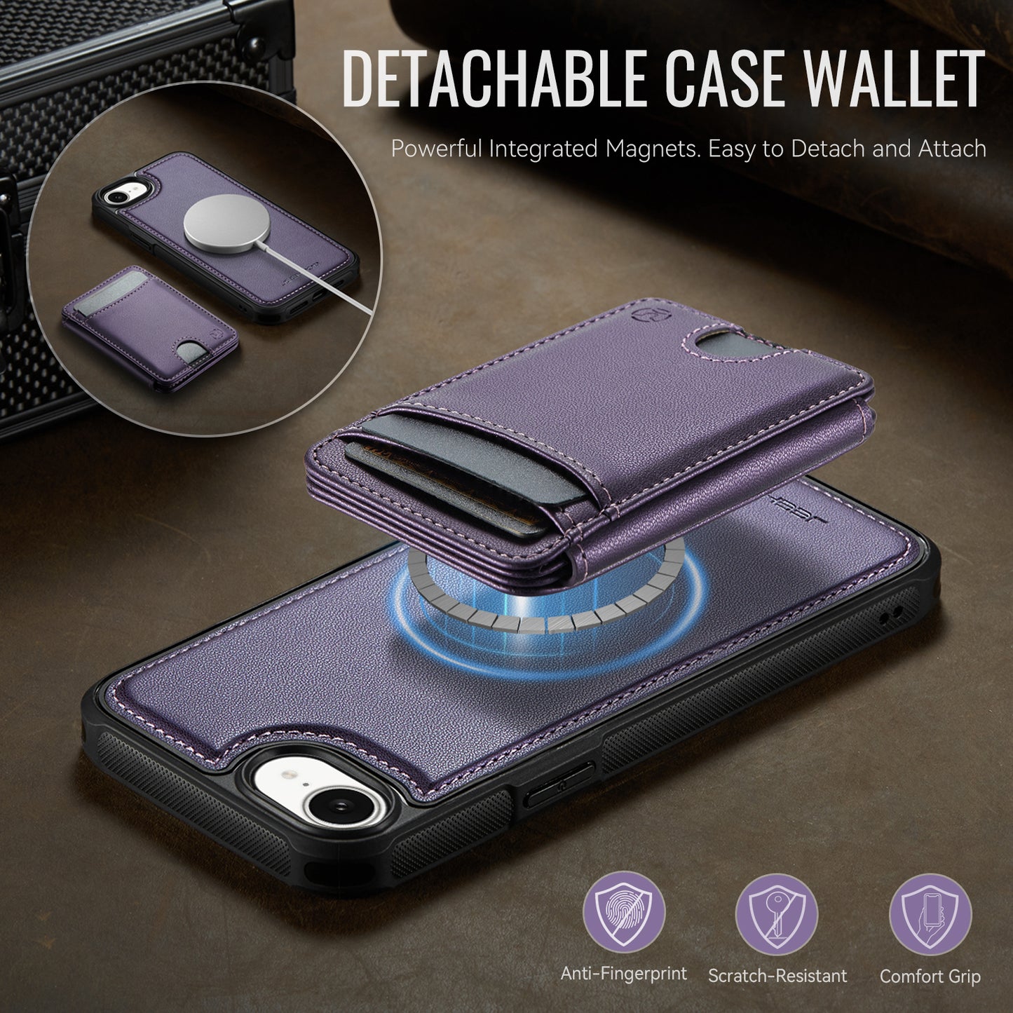 JEEHOOD For iPhone 17e / 16e Case  J10  Compatible with MagSafe Leather Back Phone Cover with Detachable Card Holder Kickstand