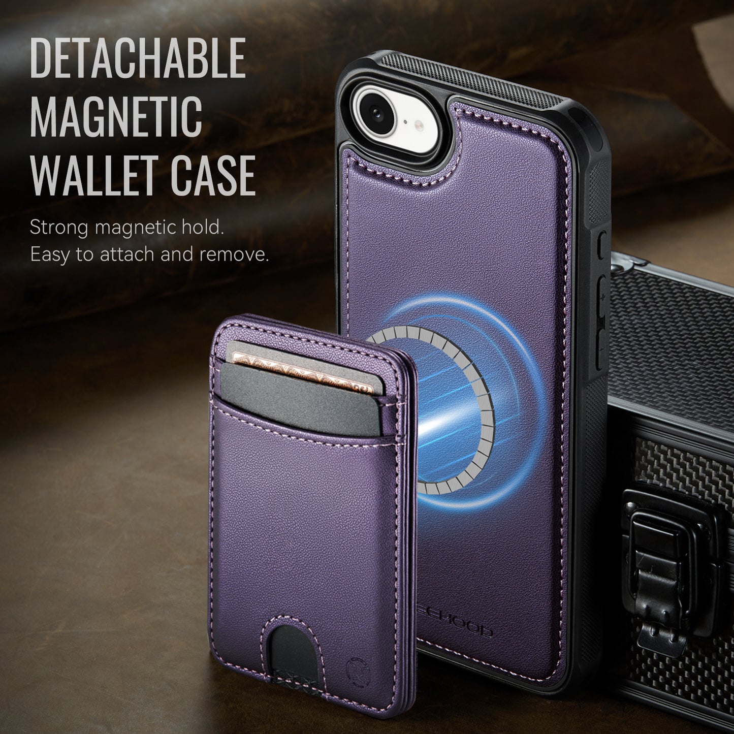 JEEHOOD For iPhone 17e / 16e Case  J10  Compatible with MagSafe Leather Back Phone Cover with Detachable Card Holder Kickstand