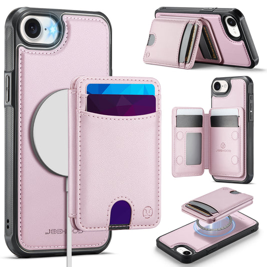 JEEHOOD For iPhone 17e / 16e Case  J10  Compatible with MagSafe Leather Back Phone Cover with Detachable Card Holder Kickstand