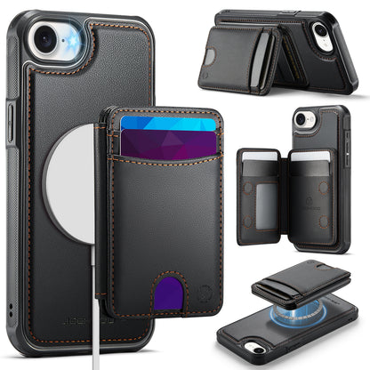 JEEHOOD For iPhone 17e / 16e Case  J10  Compatible with MagSafe Leather Back Phone Cover with Detachable Card Holder Kickstand