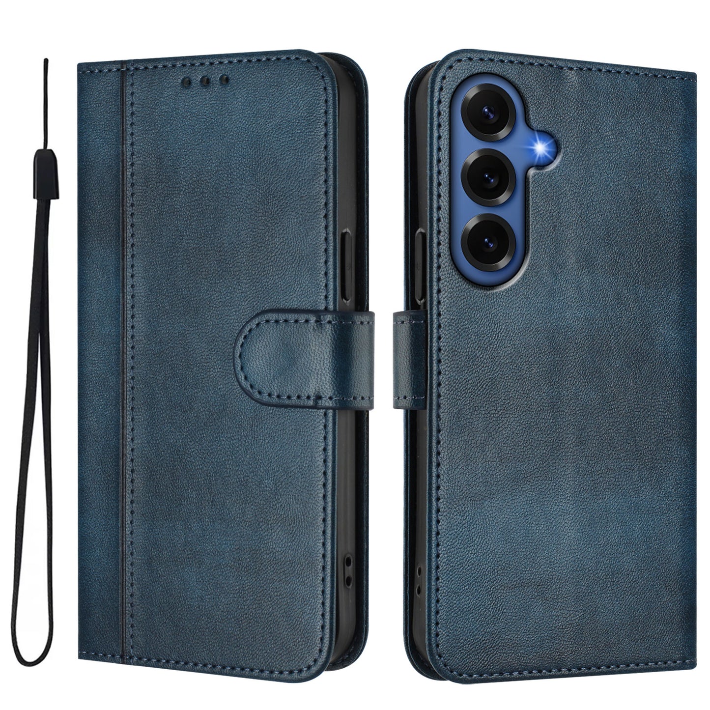 For Samsung Galaxy S26+ Cases Wallet Stand Retro Texture Leather Phone Cover with Lanyard