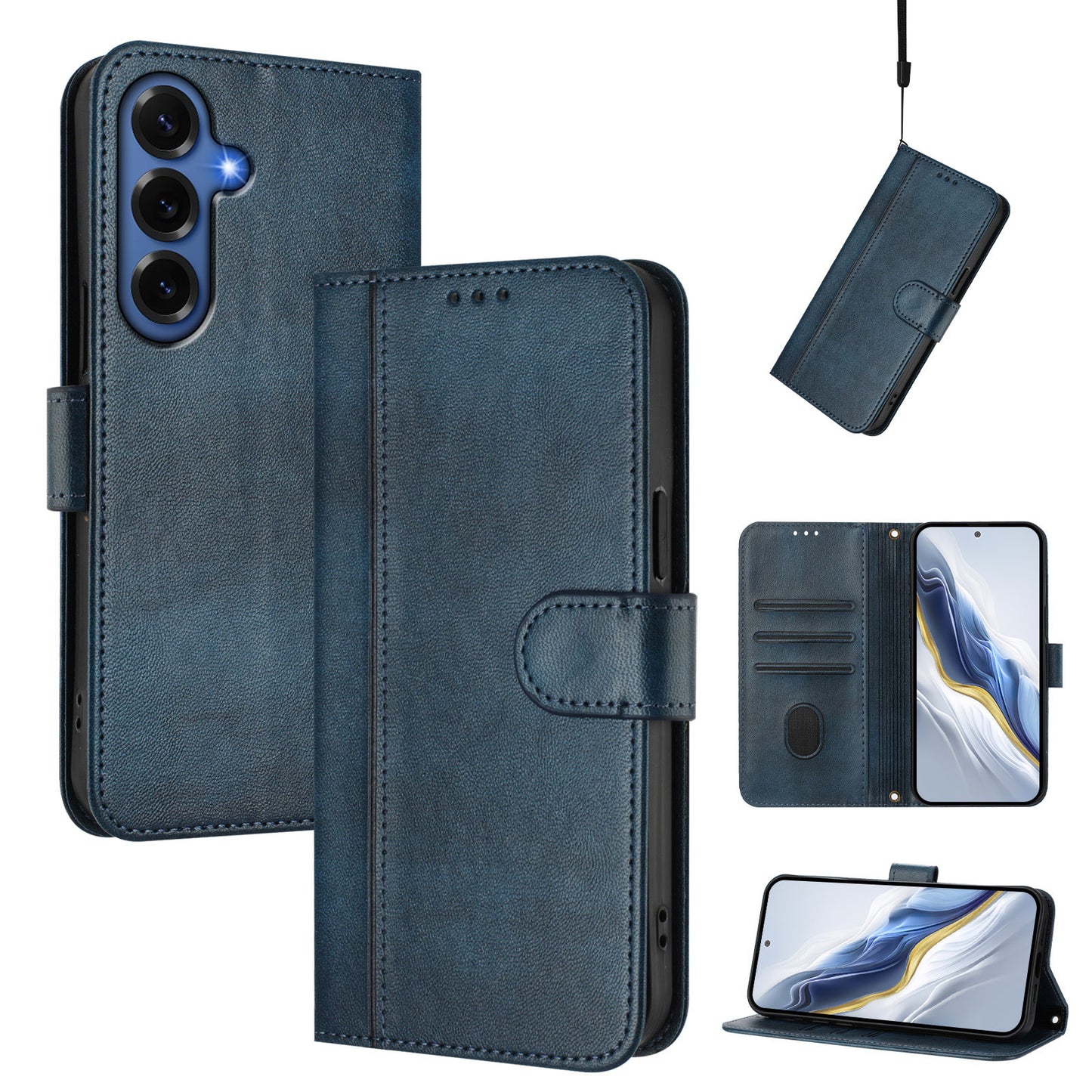 For Samsung Galaxy S26+ Cases Wallet Stand Retro Texture Leather Phone Cover with Lanyard