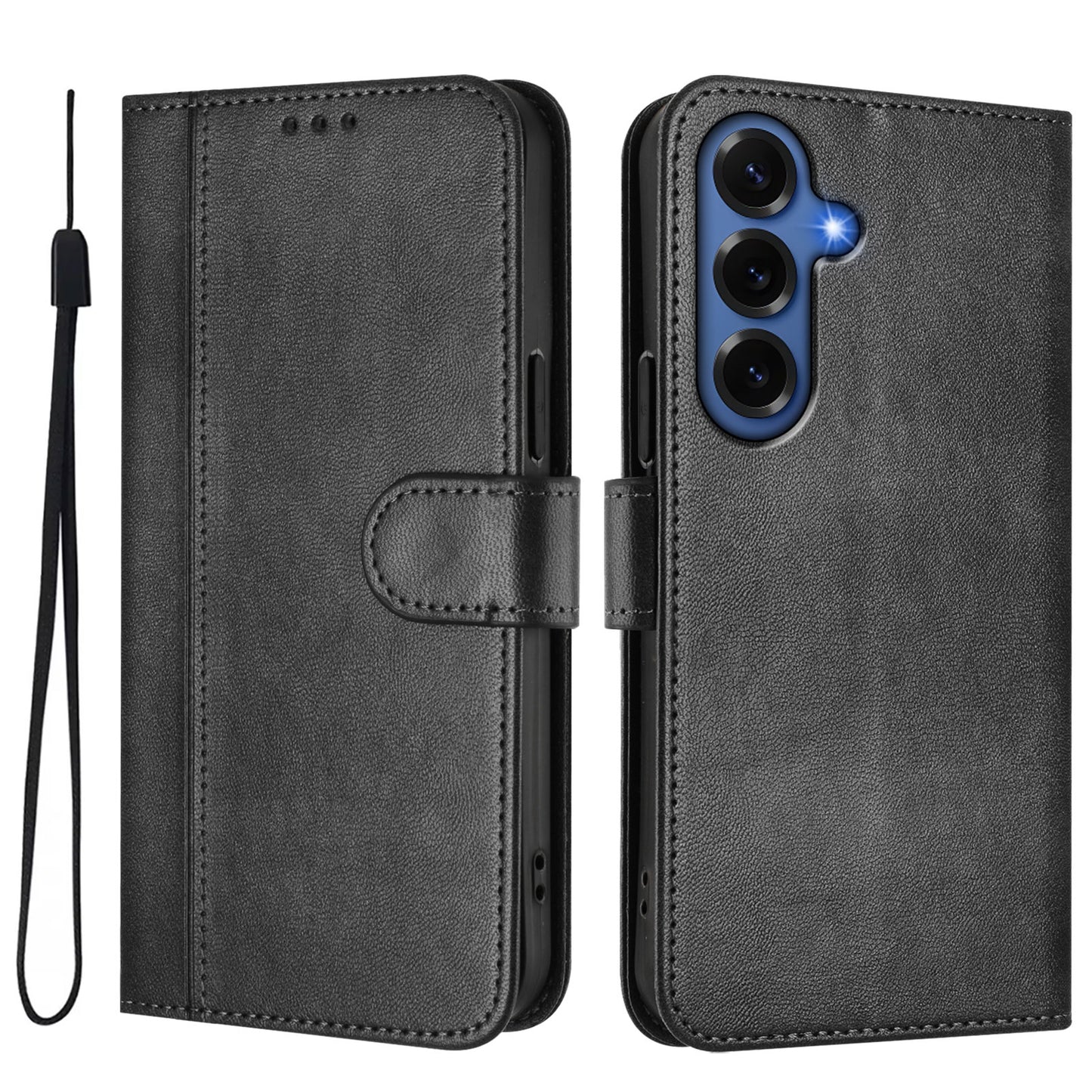For Samsung Galaxy S26+ Cases Wallet Stand Retro Texture Leather Phone Cover with Lanyard