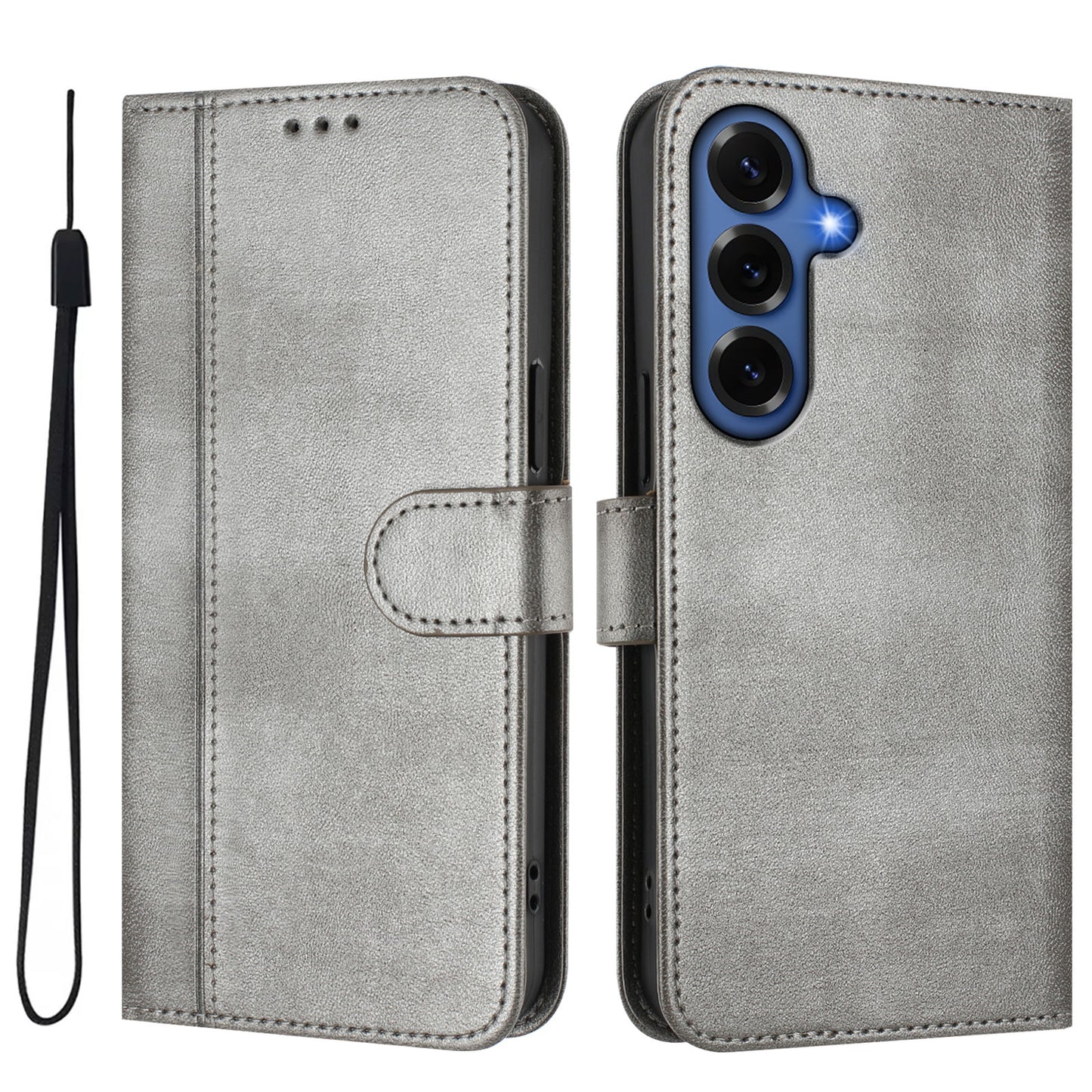 For Samsung Galaxy S26+ Cases Wallet Stand Retro Texture Leather Phone Cover with Lanyard