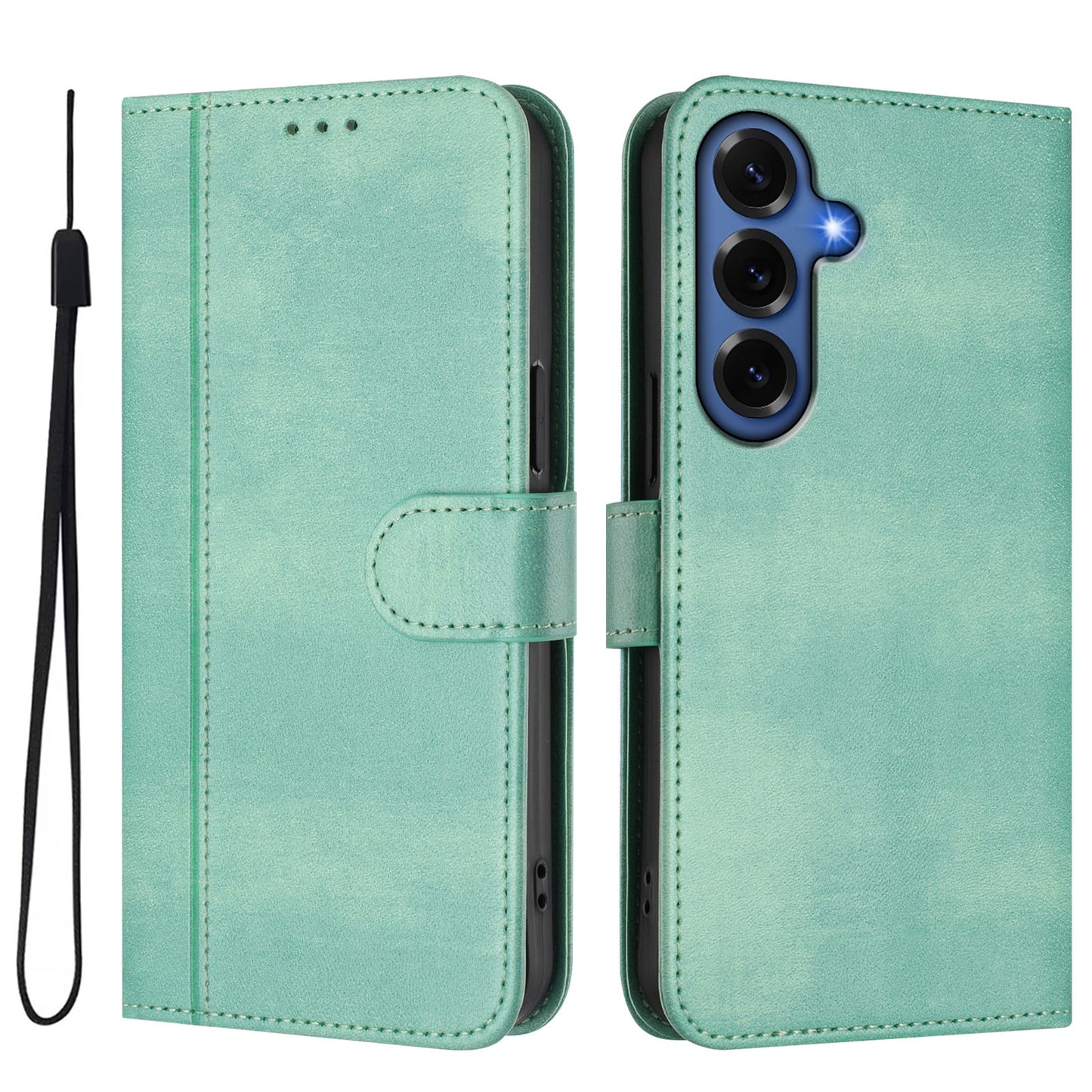 For Samsung Galaxy S26+ Cases Wallet Stand Retro Texture Leather Phone Cover with Lanyard