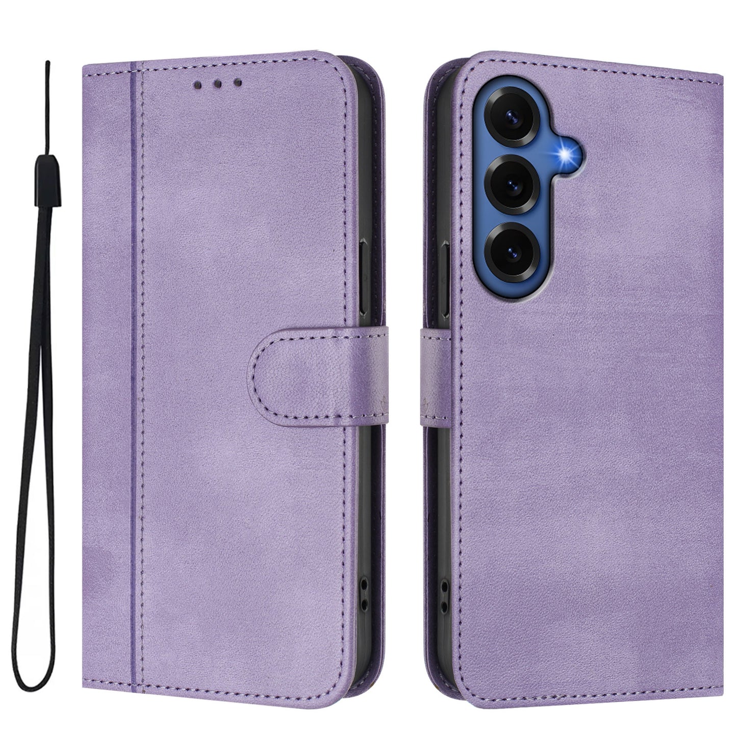 For Samsung Galaxy S26+ Cases Wallet Stand Retro Texture Leather Phone Cover with Lanyard