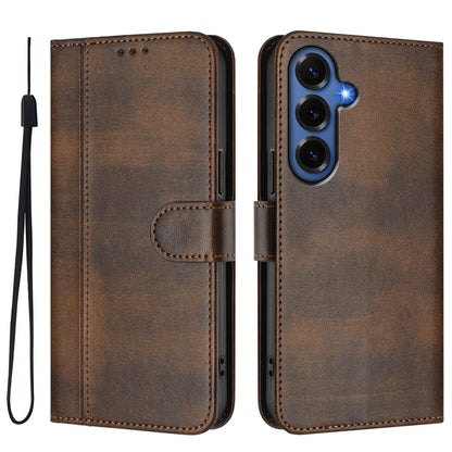 For Samsung Galaxy S26+ Cases Wallet Stand Retro Texture Leather Phone Cover with Lanyard