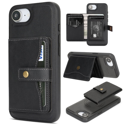 For iPhone 17e / 16e Kickstand Case Detachable Card Bag Compatible with MagSafe PU Leather Coated TPU Phone Cover