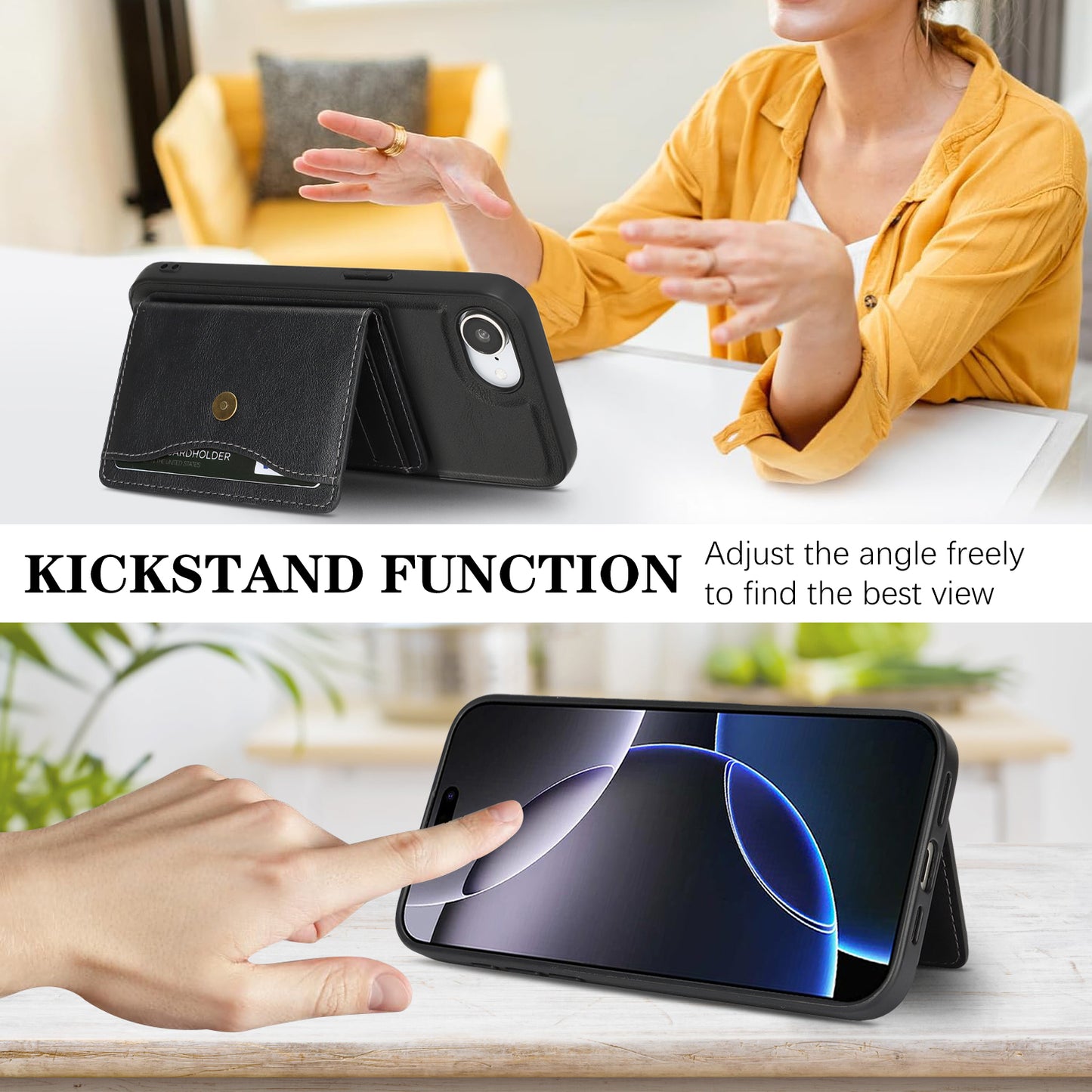 For iPhone 17e / 16e Kickstand Case Detachable Card Bag Compatible with MagSafe PU Leather Coated TPU Phone Cover