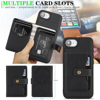 For iPhone 17e / 16e Kickstand Case Detachable Card Bag Compatible with MagSafe PU Leather Coated TPU Phone Cover