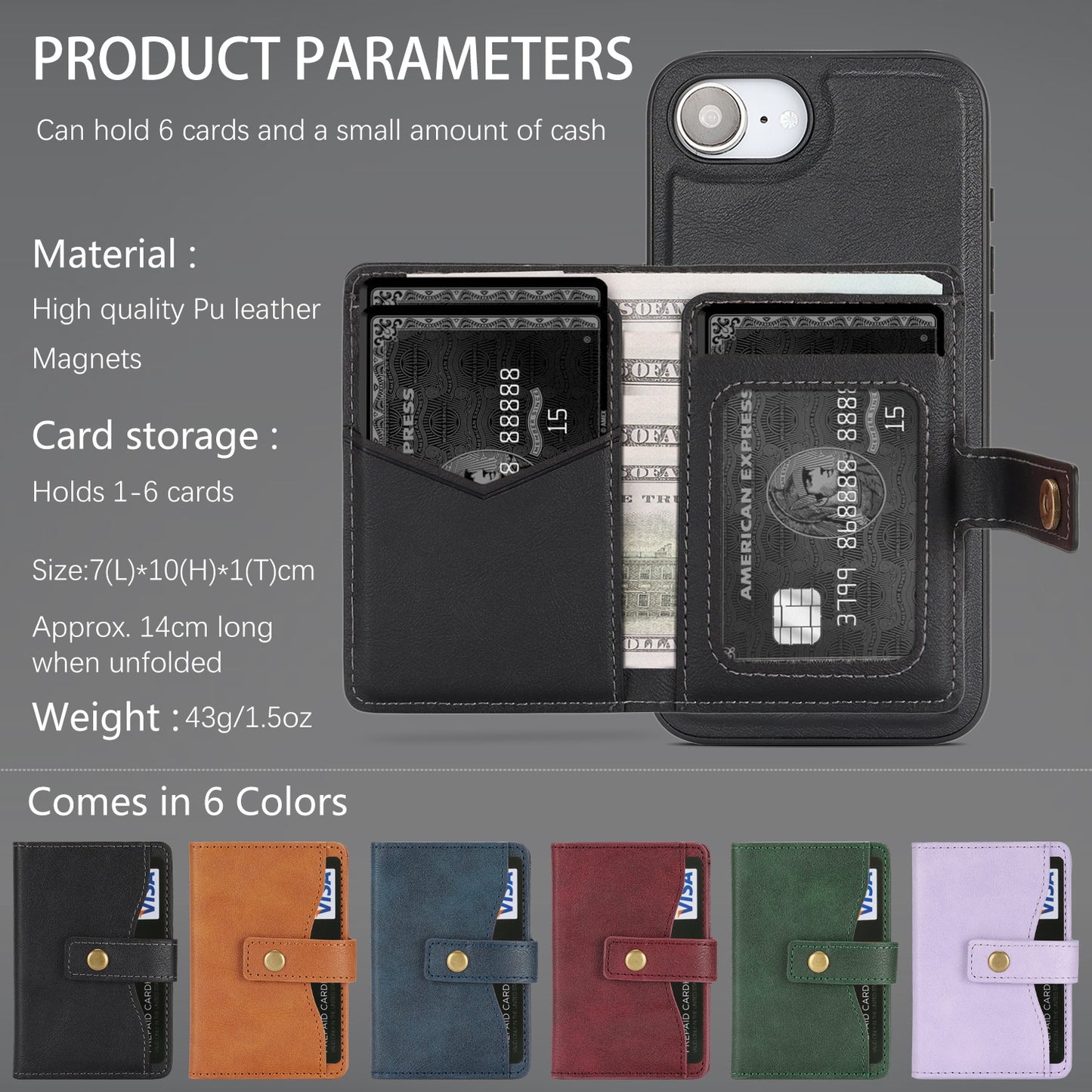 For iPhone 17e / 16e Kickstand Case Detachable Card Bag Compatible with MagSafe PU Leather Coated TPU Phone Cover