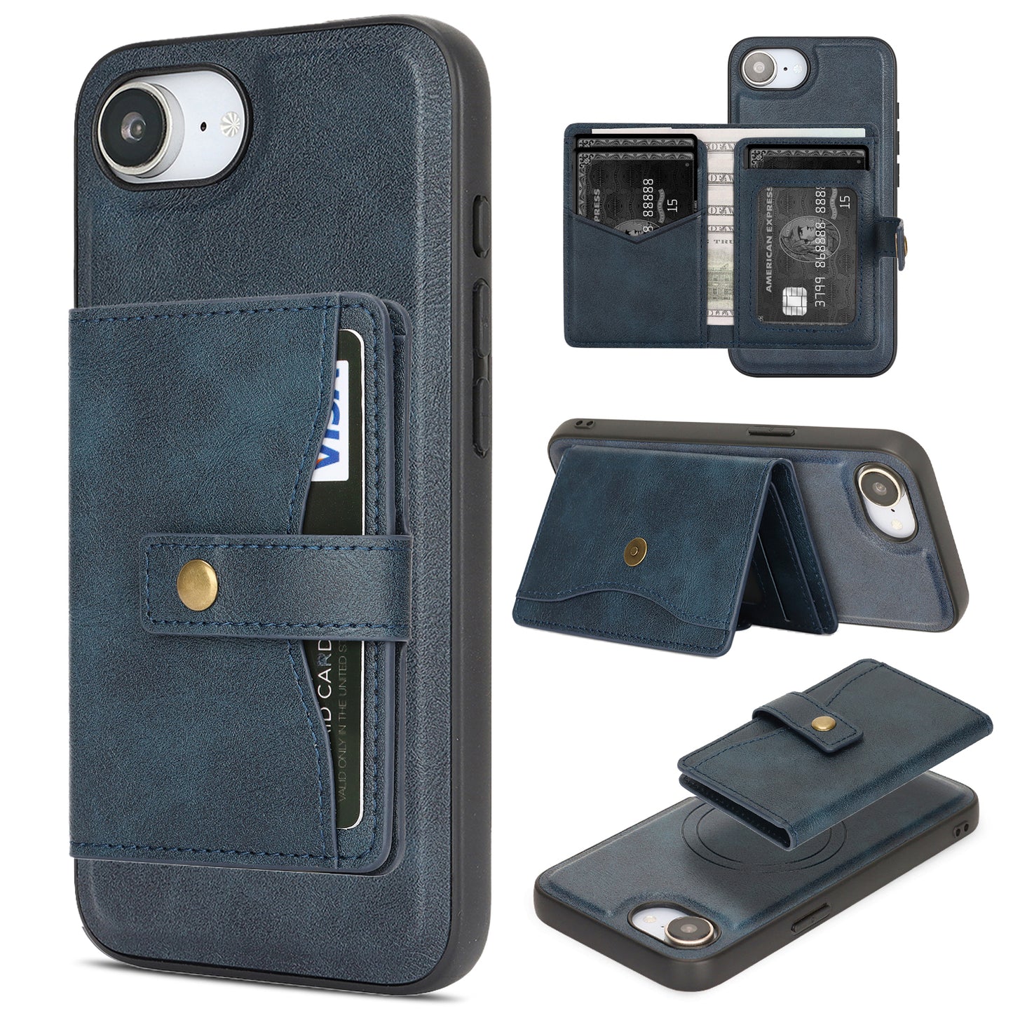 For iPhone 17e / 16e Kickstand Case Detachable Card Bag Compatible with MagSafe PU Leather Coated TPU Phone Cover