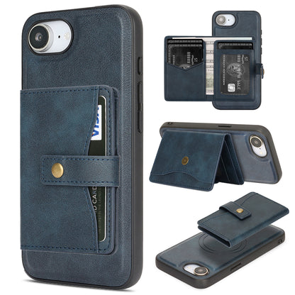 For iPhone 17e / 16e Kickstand Case Detachable Card Bag Compatible with MagSafe PU Leather Coated TPU Phone Cover