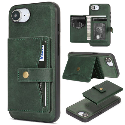 For iPhone 17e / 16e Kickstand Case Detachable Card Bag Compatible with MagSafe PU Leather Coated TPU Phone Cover