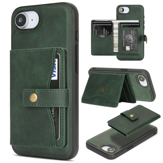 For iPhone 17e / 16e Kickstand Case Detachable Card Bag Compatible with MagSafe PU Leather Coated TPU Phone Cover