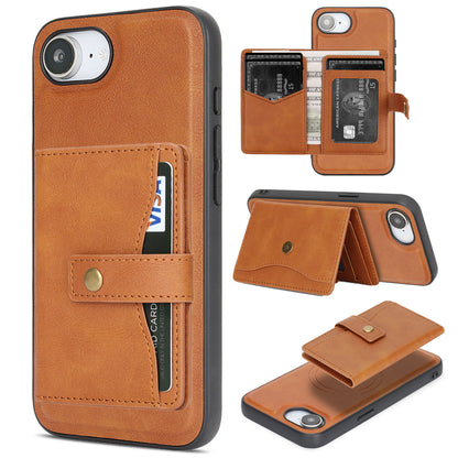 For iPhone 17e / 16e Kickstand Case Detachable Card Bag Compatible with MagSafe PU Leather Coated TPU Phone Cover