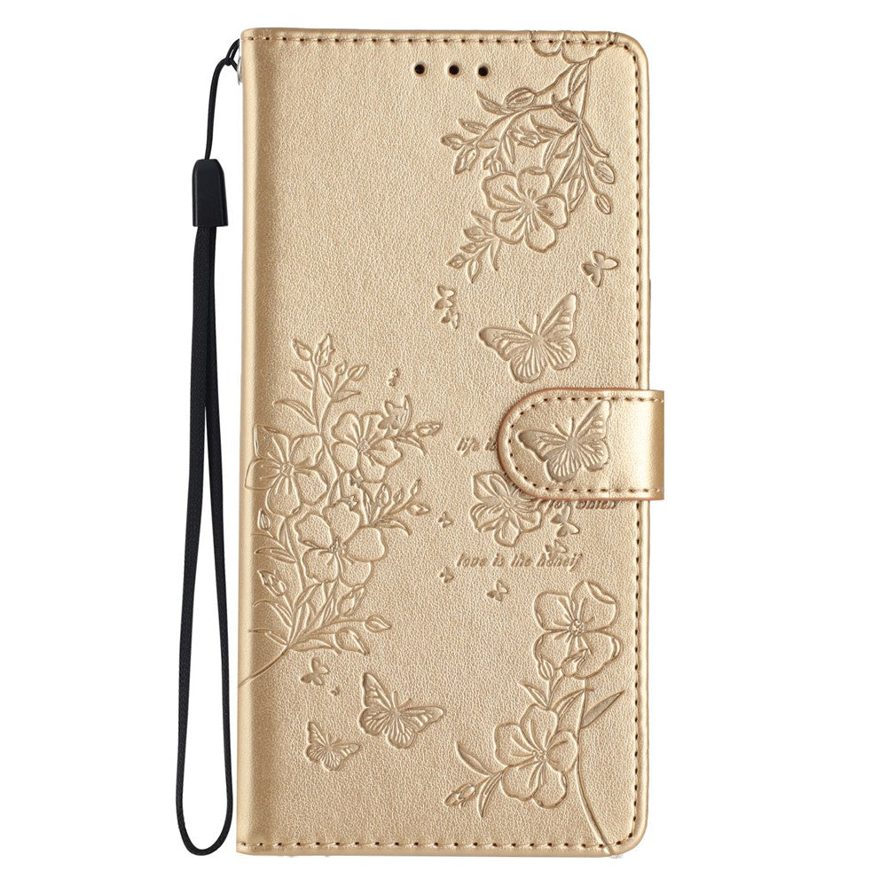 For Samsung Galaxy S26+ Wallet Phone Case Butterfly Floral Imprint Leather Flip Cover with Strap