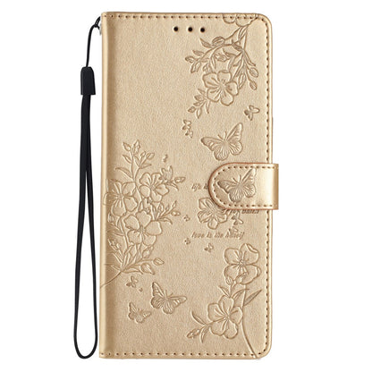 For Samsung Galaxy S26+ Wallet Phone Case Butterfly Floral Imprint Leather Flip Cover with Strap