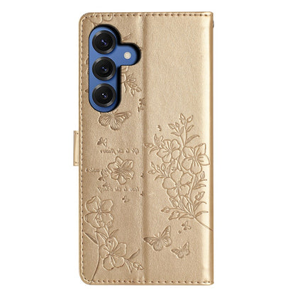 For Samsung Galaxy S26+ Wallet Phone Case Butterfly Floral Imprint Leather Flip Cover with Strap