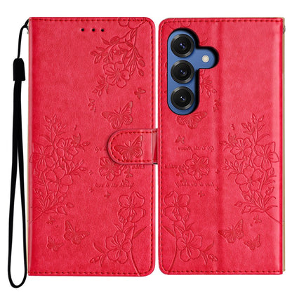 For Samsung Galaxy S26+ Wallet Phone Case Butterfly Floral Imprint Leather Flip Cover with Strap