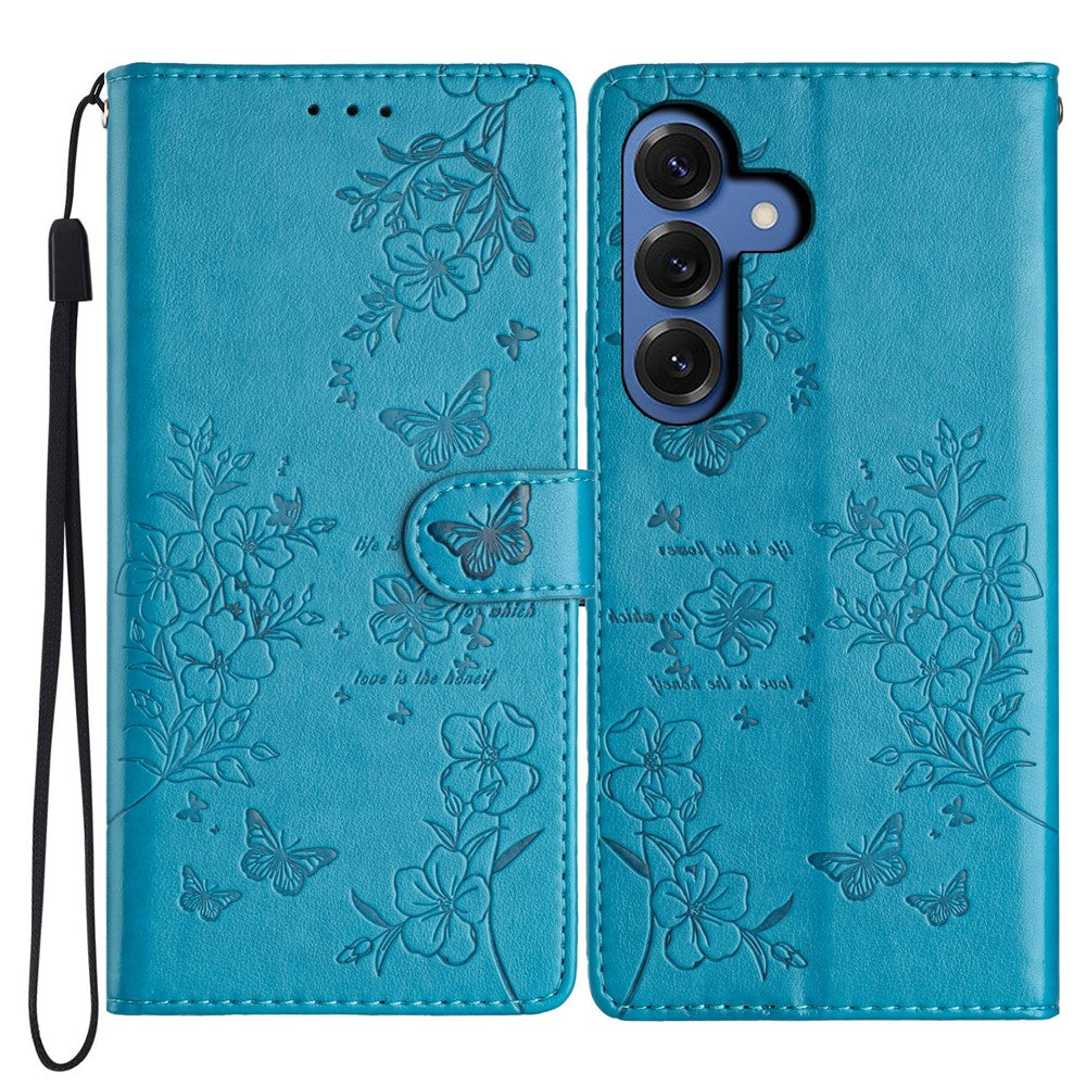 For Samsung Galaxy S26+ Wallet Phone Case Butterfly Floral Imprint Leather Flip Cover with Strap