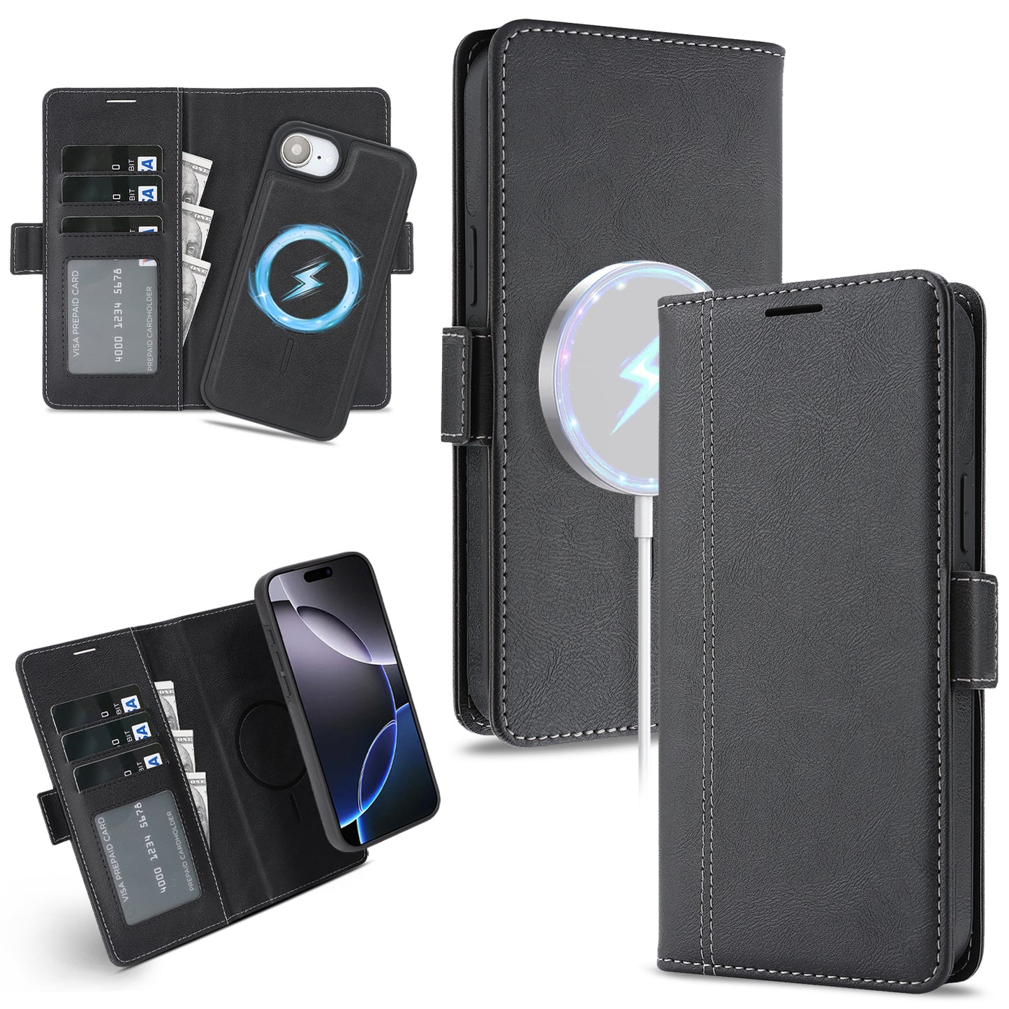 For iPhone 17e / 16e Case Detachable 2 in 1 Leather Wallet Phone Cover Compatible with MagSafe