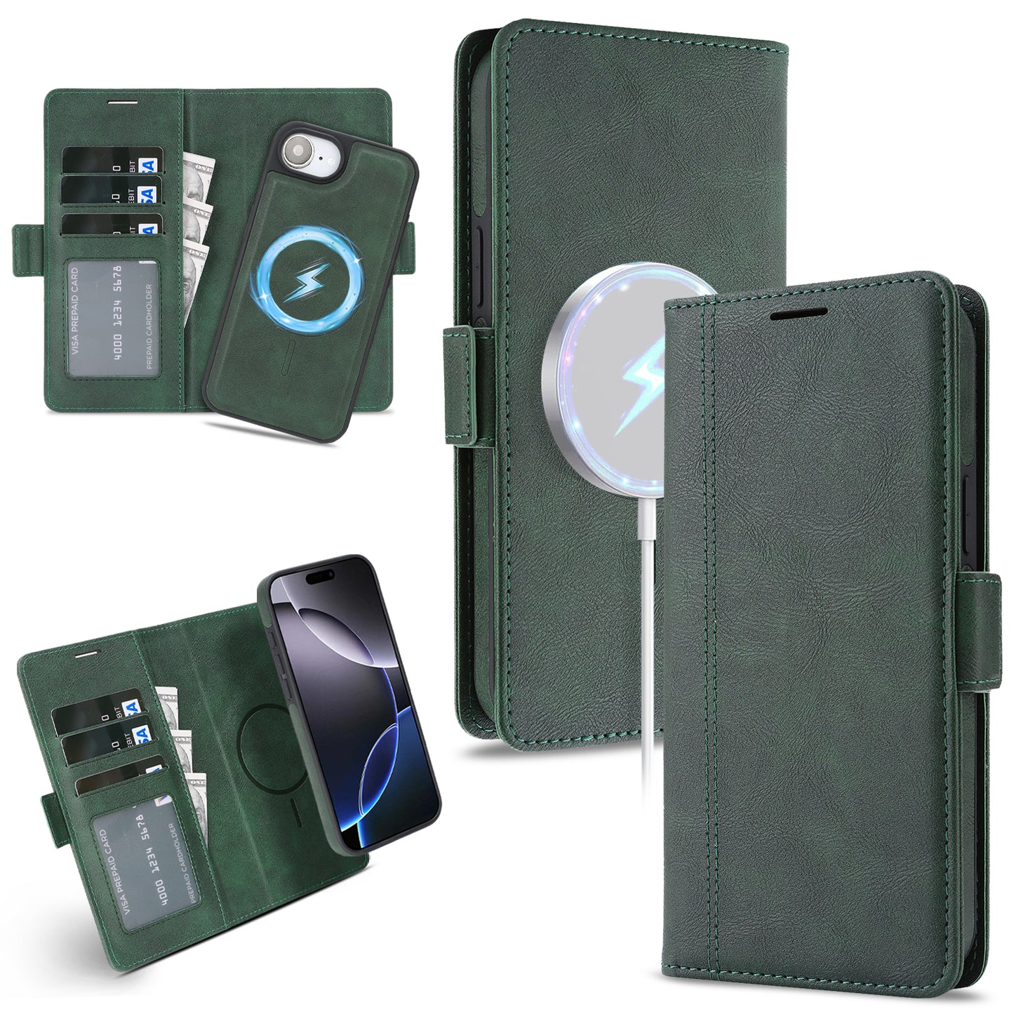 For iPhone 17e / 16e Case Detachable 2 in 1 Leather Wallet Phone Cover Compatible with MagSafe