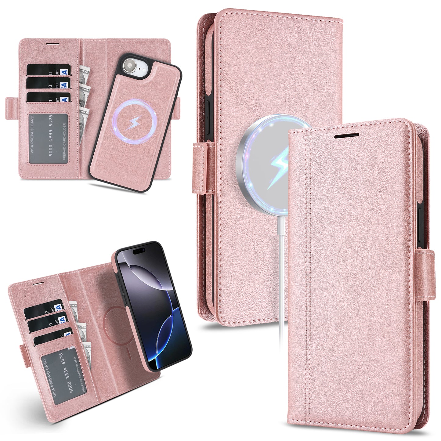 For iPhone 17e / 16e Case Detachable 2 in 1 Leather Wallet Phone Cover Compatible with MagSafe