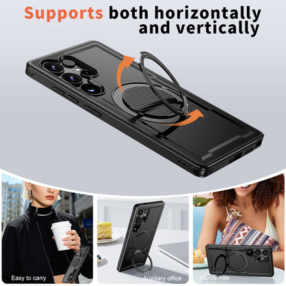 For Samsung Galaxy S25 Ultra Magnetic Case TPU + PC Phone Cover with Damping Rotating Stand