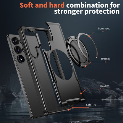 For Samsung Galaxy S25 Ultra Magnetic Case TPU + PC Phone Cover with Damping Rotating Stand