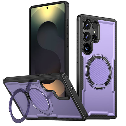 For Samsung Galaxy S25 Ultra Magnetic Case TPU + PC Phone Cover with Damping Rotating Stand