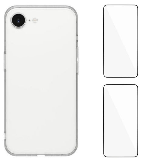 WANLONFENG For iPhone 17e / 16e Phone Cover with 2 Screen Films  YJ1 Series Clear TPU Case Precise Lens Hole 1.5mm Rounded Edge