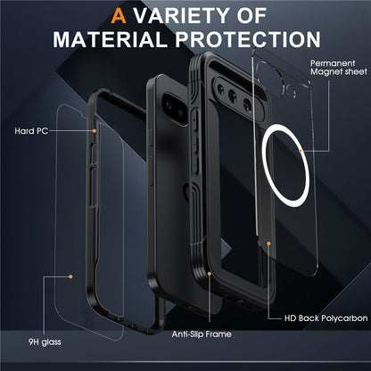 For Google Pixel 10a Magnetic Case PC + TPU Phone Cover with Tempered Glass Screen Film