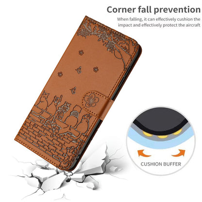 For Samsung Galaxy S26 Ultra Case with Wrist Strap Leather Phone Cover Wall Cats Pattern