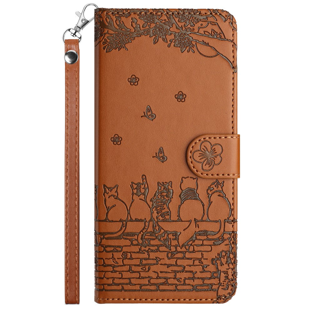 For Samsung Galaxy S26 Ultra Case with Wrist Strap Leather Phone Cover Wall Cats Pattern