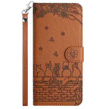 For Samsung Galaxy S26 Ultra Case with Wrist Strap Leather Phone Cover Wall Cats Pattern