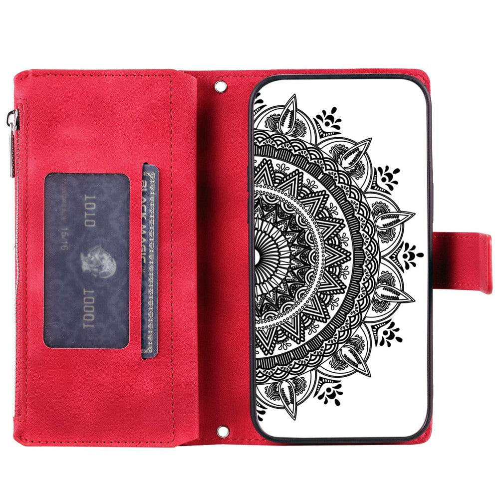 Phone Shell for iPhone 14 Plus, Anti-scratch Mandala Flower Imprinted PU Leather Cover Stand with Multiple Card Slots Zipper Pocket Wallet Case
