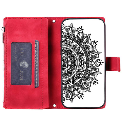 Phone Shell for iPhone 14 Plus, Anti-scratch Mandala Flower Imprinted PU Leather Cover Stand with Multiple Card Slots Zipper Pocket Wallet Case