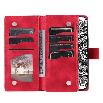 Phone Shell for iPhone 14 Plus, Anti-scratch Mandala Flower Imprinted PU Leather Cover Stand with Multiple Card Slots Zipper Pocket Wallet Case