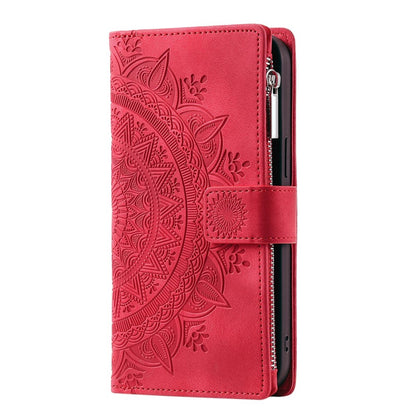 Phone Shell for iPhone 14 Plus, Anti-scratch Mandala Flower Imprinted PU Leather Cover Stand with Multiple Card Slots Zipper Pocket Wallet Case