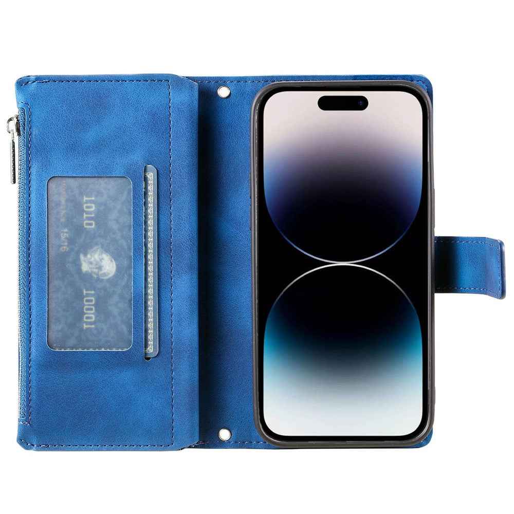 Zipper Pocket Wallet Case for iPhone 14 Pro Max, Fall Resistant Mandala Flower Imprinted PU Leather Stand Cover with Multiple Card Slots