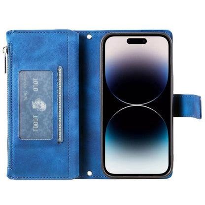 Zipper Pocket Wallet Case for iPhone 14 Pro Max, Fall Resistant Mandala Flower Imprinted PU Leather Stand Cover with Multiple Card Slots