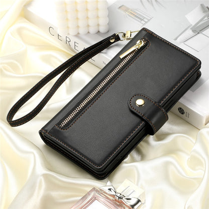 For Samsung Galaxy S26+ Case Zipper Pocket Wallet Leather Phone Cover with Straps
